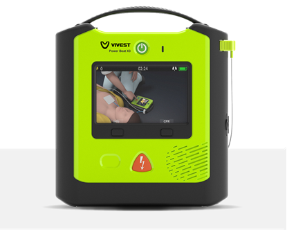 PowerBeat AED X3 – przenośny, zewnętrzny defibrylator z głosowymi komunikatami i z wyświetlaczem