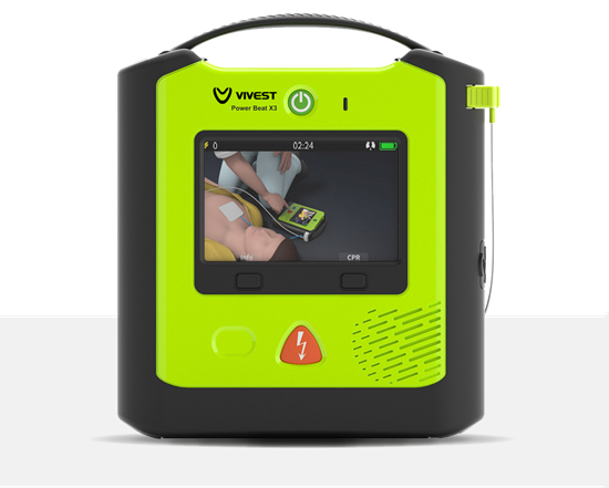 PowerBeat AED X3 – przenośny, zewnętrzny defibrylator z głosowymi komunikatami i z wyświetlaczem