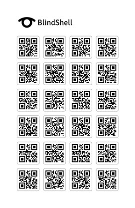 Arkusz z 24 etykietami kodów QR marki BlindShell